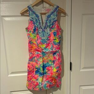 Lilly Pulitzer Pink Logo Tag on Pastel Fabric